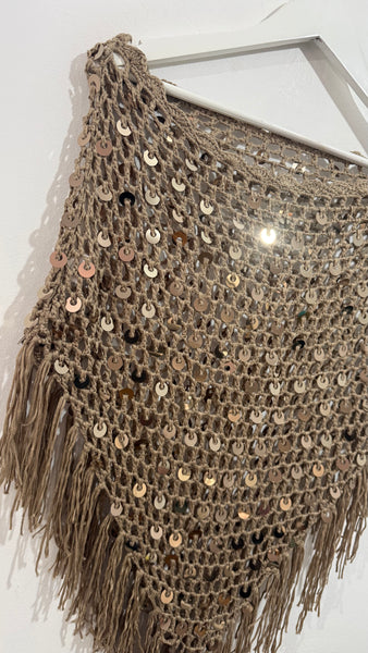 Poncho Crochet & Paillettes TAUPÉ.