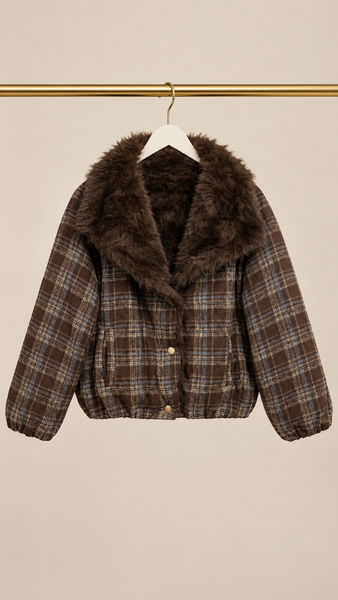 Chaqueta Reversible Cuadros & Pelo