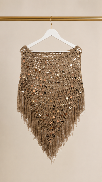 Poncho Crochet & Paillettes TAUPÉ.