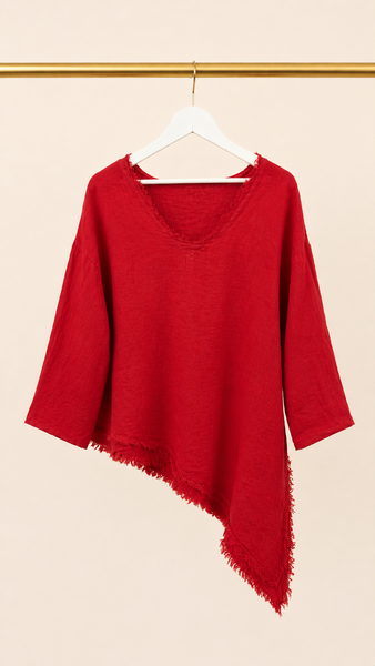 Camiseta LINO Asimétrica Rojo