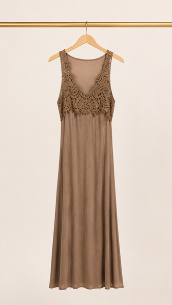 Vestido Satinado & Crochet