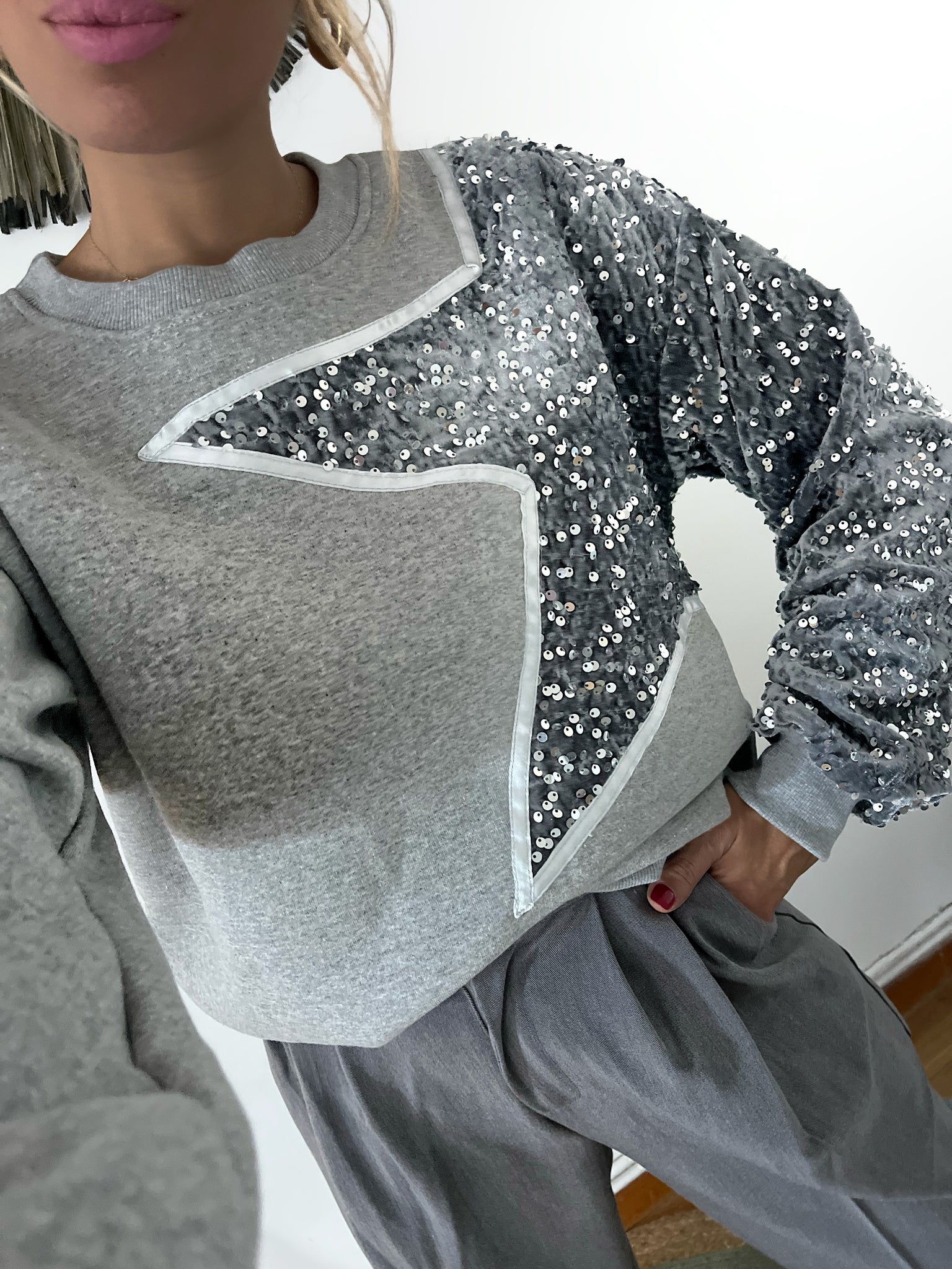 Sudadera Star Grey Paillettes