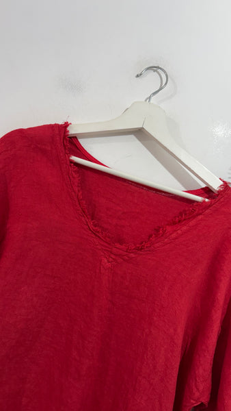 Camiseta LINO Asimétrica Rojo